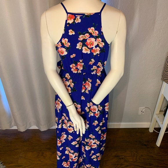 Blue floral short long dress with tie top - Picture 2 of 2